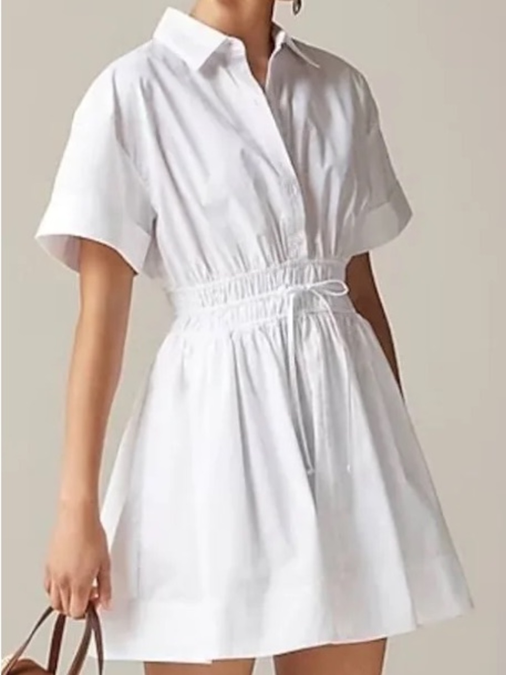 JCrew White Short-Sleeve Shirtdress with Drawstring Waist
